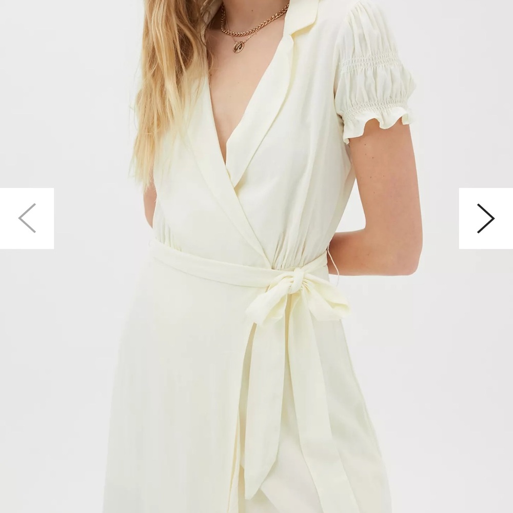 knee length dresses for ladies Amalia Lace Linen Mini Wrap Dress White main image 1